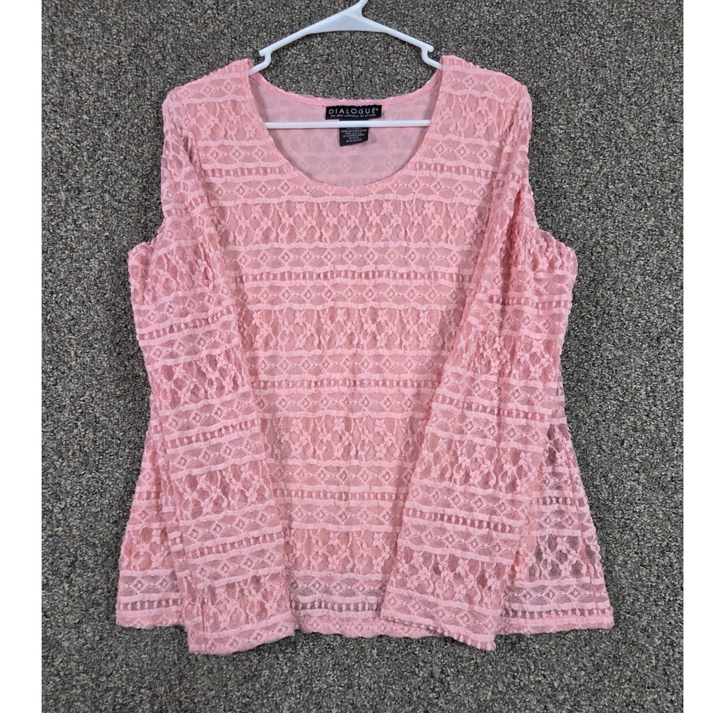 Dialogue Lace Top Women Size M Pink Long Sleeve Scoop Neck Lined Made in USA